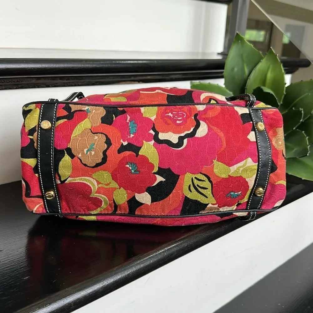 Talbots Canvas Floral Shoulder Bag Purse – Vibrant Colors, Black Trim, Like New - Picture 6 of 8